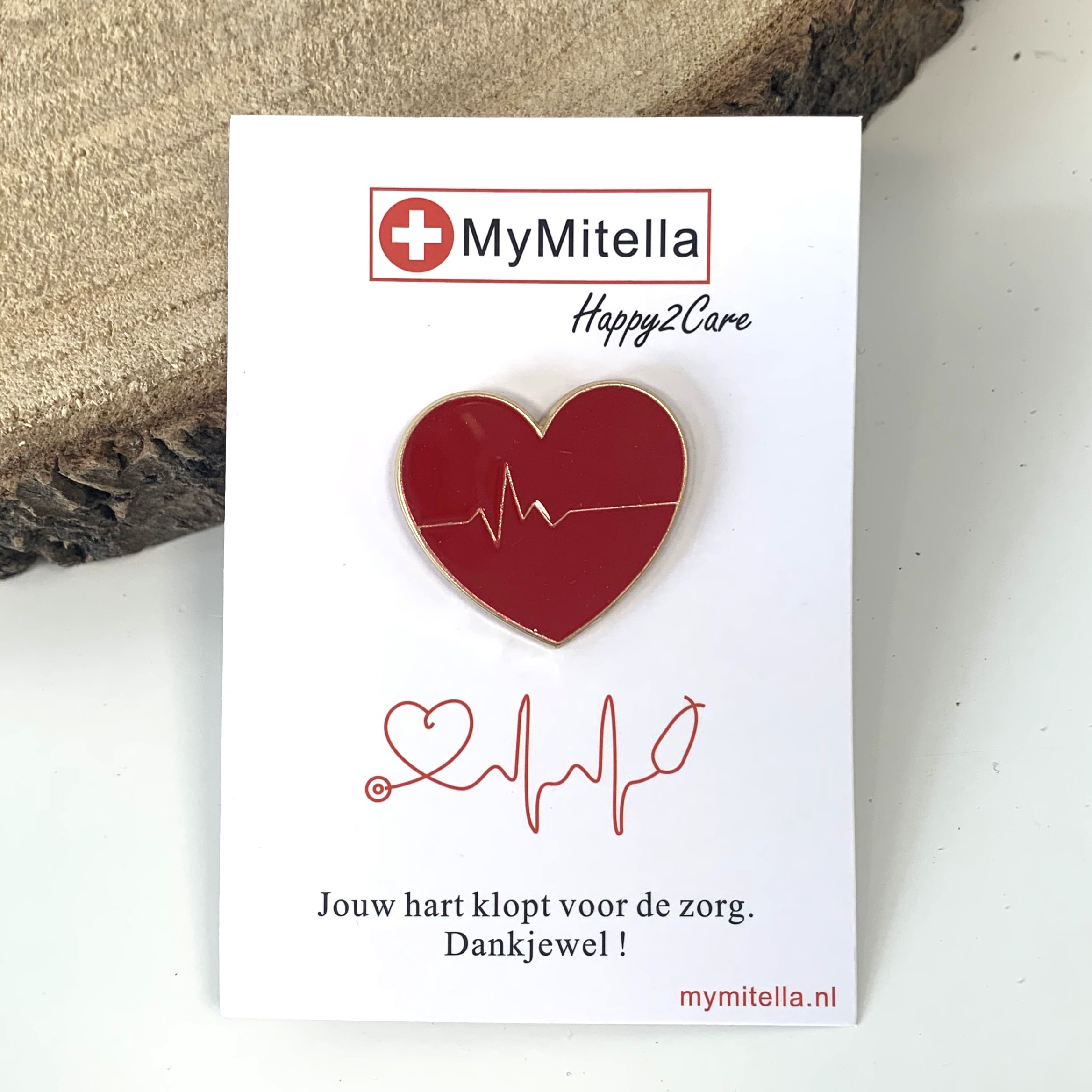 Speldje hart voor de zorg - dankjewel! - Rood-Goud Hart voor de zorg