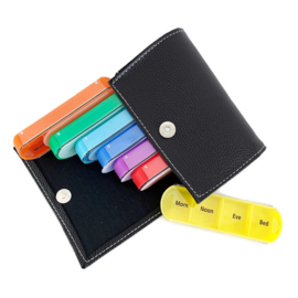 Pillenetui faux leather zwart - 7 pillendoosjes voor 7 dagen