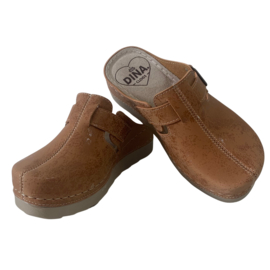 Leren Klompen PU zool - Cognac - met riempje