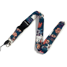 Lanyard - keycord - Botanische bloemen Petrol