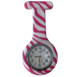 Verpleeghorloge Pink Zebra Clip