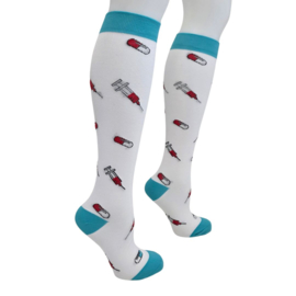 Compressie kousen - Spuit en pillen - Aqua wit blauw