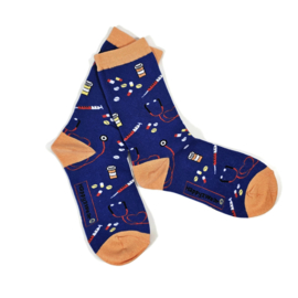 Happy2Wear sokken Vaccinatie & pillen - Oranje blauw