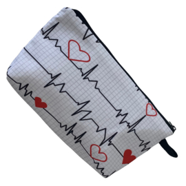 Stoffen tasje met rits - MEDISCHE PRINT - Heartbeat Wit