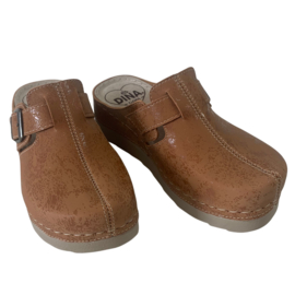 Leren Klompen PU zool - Cognac - met riempje