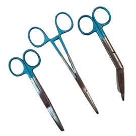 Scharenset Metallic handvatten - LICHTBLAUW (kocher - verpleegkundige schaar & verbandschaar)