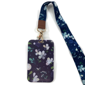 Keycord & pas houder verticaal - Flower Beauty Blue