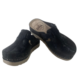 Leren Klompen PU zool - Zwart - met riempje