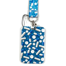 Keycord & pas houder verticaal - Medicatie blauw/wit