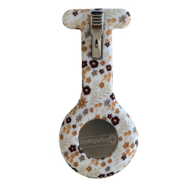 Verpleegstershorloge clip - Sepia Bloemen