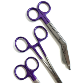 Scharenset Metallic handvatten - paars (kocher - verpleegkundige schaar & verbandschaar)