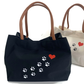 Canvas Schoudertas DIERZORG - shopper Zwart - POOTJESPAD