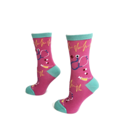 Happy2Wear verpleegkundige sokken Pink Heart Pulse