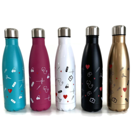Dubbelwandige fles - ZORG symbolen - Wit