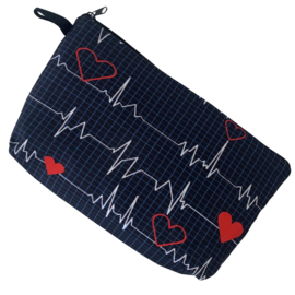 Stoffen tasje met rits - MEDISCHE PRINT - Heartbeat Donkerblauw