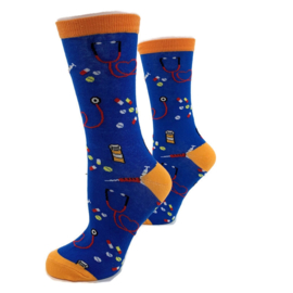 Happy2Wear sokken Vaccinatie & pillen - Oranje blauw