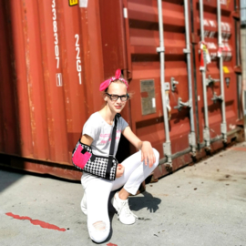 Armsling kind zwart wit roze