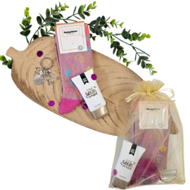 Cadeauset zorgheld op sokken - Happy Pink