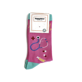Happy2Wear verpleegkundige sokken Pink Heart Pulse