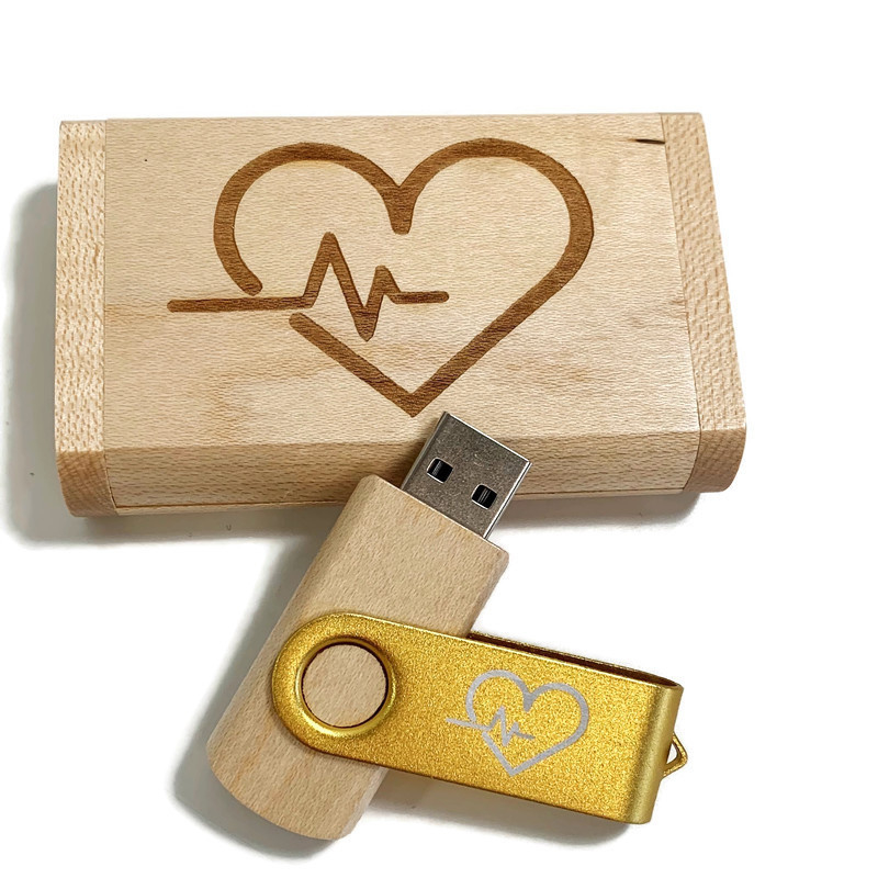 USB stick Hout & color Zorghart - in luxe box - Goud