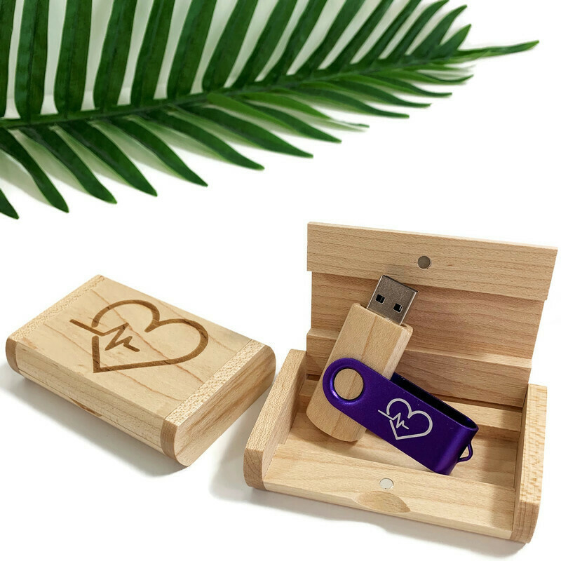 USB stick Hout & color Zorghart - in luxe box - Paars