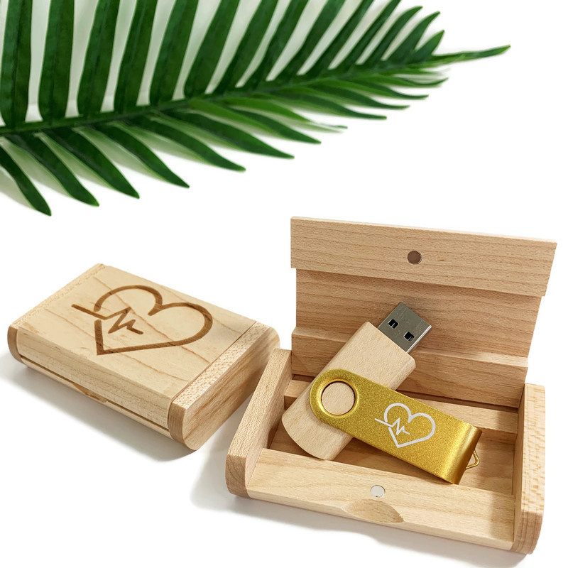 USB stick Hout & color Zorghart - in luxe box - Goud