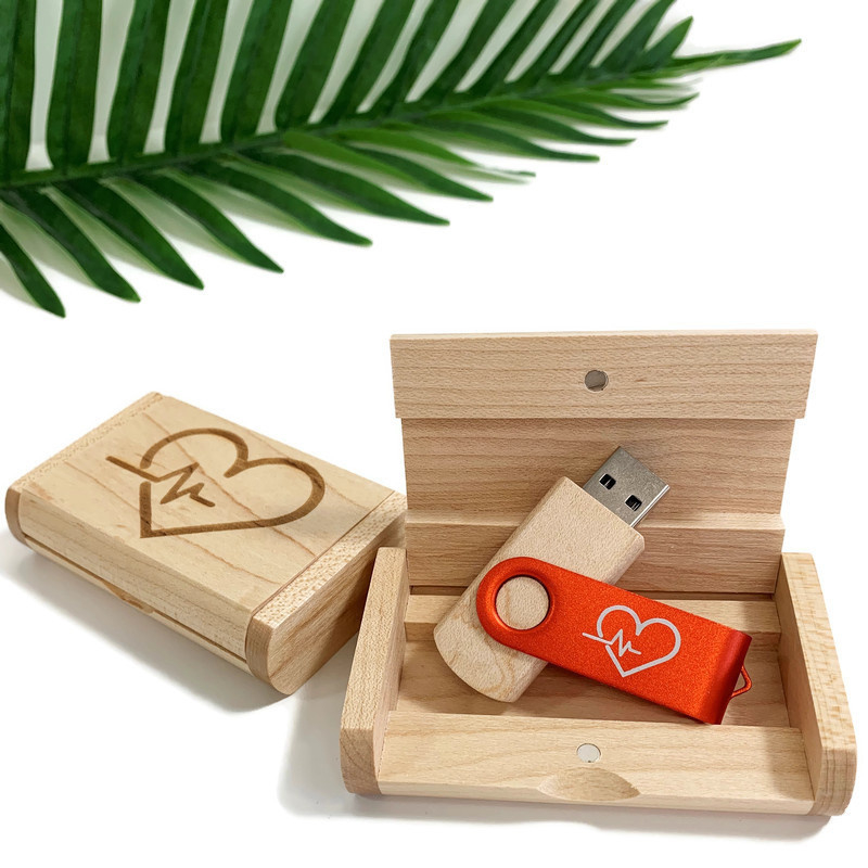 USB stick Hout & color Zorghart - in luxe box - Oranje