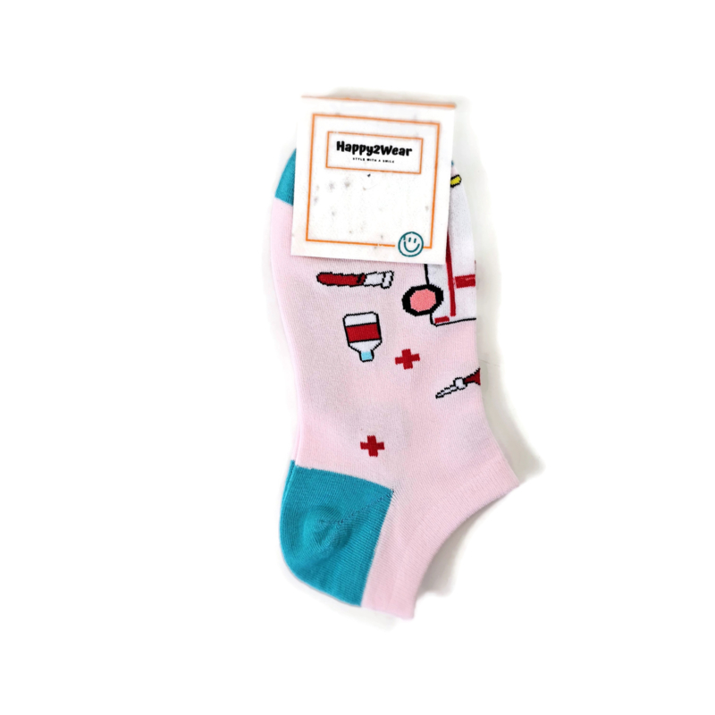 Happy2Wear verpleegkundige ENKEL sokken - pink medicine