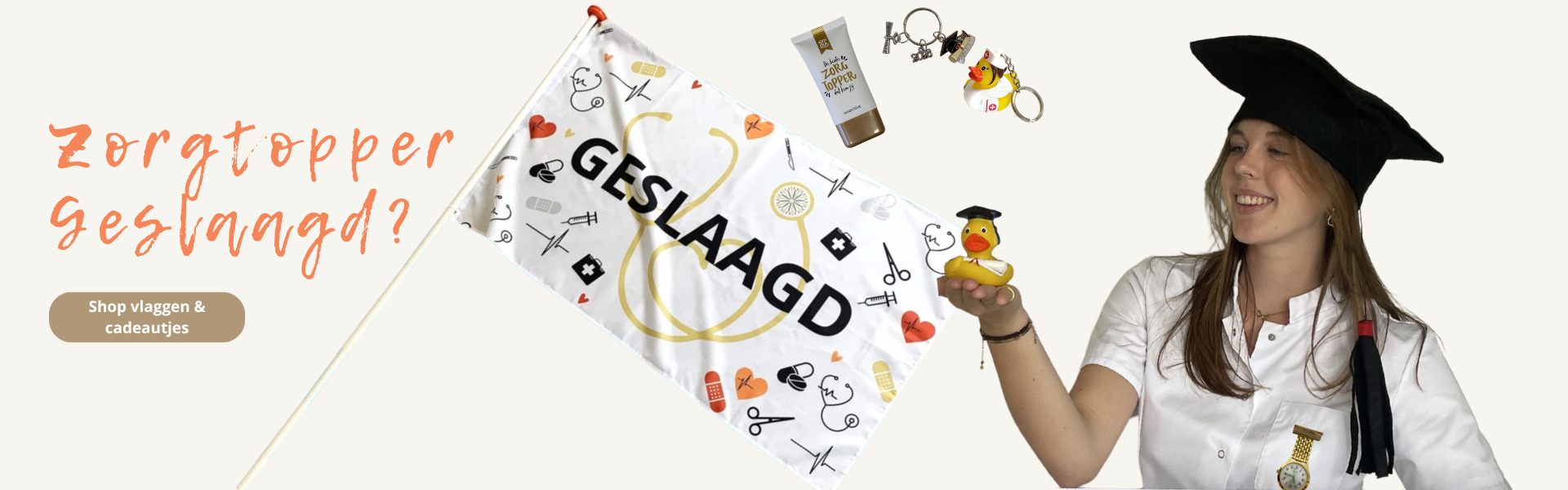 Verpleegkundige geslaagd - vlag en cadeautjes