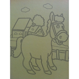 Kleurplaat paard met boerderij