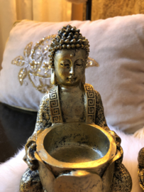 Boeddha Theelichthouder Goud Zwart 14(h)cm