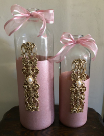 Set van 2 handgemaakte decoratie flessen Oudroze Goud