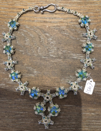 Ketting Handgemaakt Bling Bling Zilver/ Groen/ Blauw