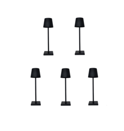 5 x Jeslu LED Tafellamp Zwart 38 cm aluminium - draadloos - USB oplaadbaar