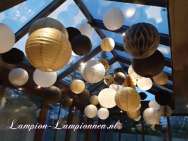 Lampion pakket PARTY - wit - zilver - goud - zwart - 56 st.