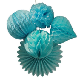 5 x Licht blauwe Honeycomb hart 35 cm