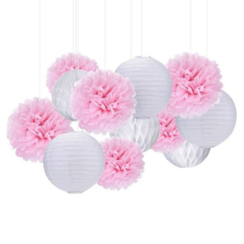 Lampions Paket MEDIUM weiß - hellrosa - rosa - 63 St.