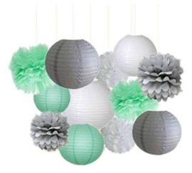 5 x Mint groene PomPom 35 cm