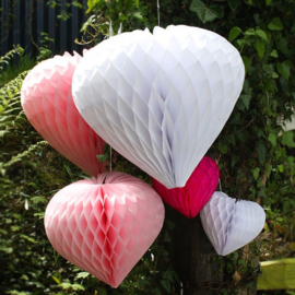 Witte Honeycomb hart 35 cm