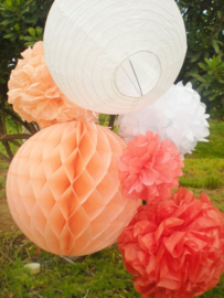 5 x Honeycomb / Wabenball pfirsich orange 35 cm
