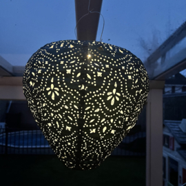 Lampion solaire avec motif - forme ballon - 30 l x 30 h - bleu de mer