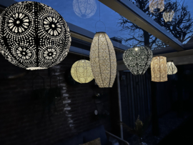 5 x Solar lampion met motief – ovale vorm - 20 b x 40 h – grijs