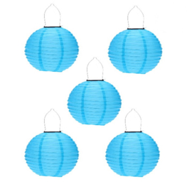 5 x Solar lampion rond blauw 35 cm (zonne-energie)