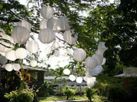 10 x Lampion en Nylon - Blanc - Incl. LED et télécommande avec crochets à ressort de suspension