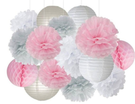 Lampions Paquet MEDIUM - blanc - rose clair - rose - 63 pcs