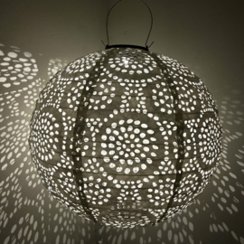 Lampion solaire avec motif - rond - 35 l x 35 h - blanc