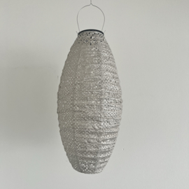 Lampion solaire avec motif - forme ovale - 20 l x 40 h - gris