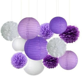 Lampions Paquet LARGE - blanc - violet clair - violet - 102 pcs