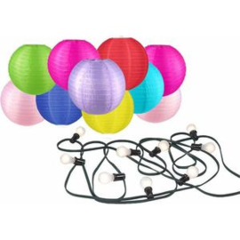 Éclairage de fête avec 10 lanternes en nylon diamètre 25cm - pour l'extérieur