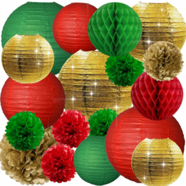 Lampions Paquet Noël - or - rouge - vert foncé - 42 pcs
